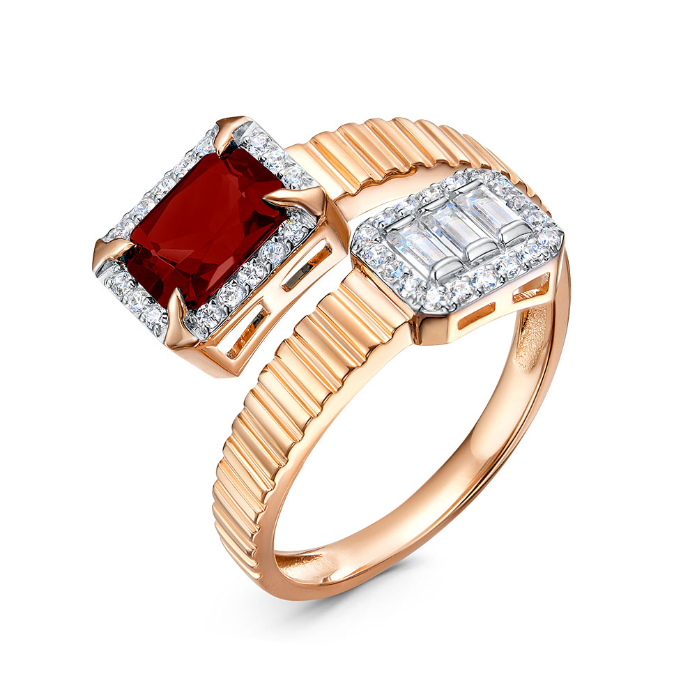 Кольцо из белого золота с Гранатом и фианитом