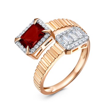 Кольцо из белого золота с Гранатом и фианитом