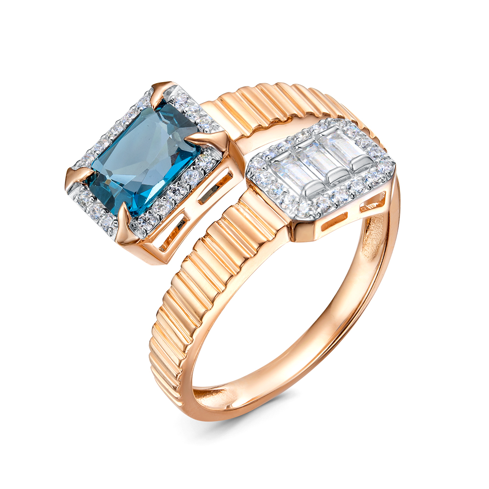 Кольцо из белого золота с лондон топазом и фианитом