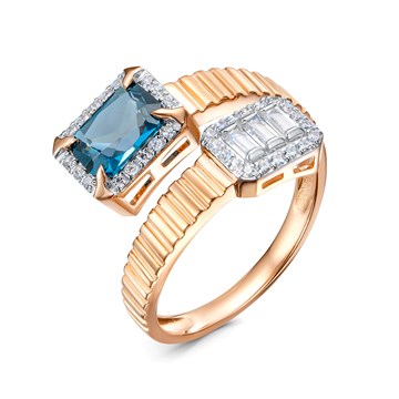 Кольцо из белого золота с лондон топазом и фианитом