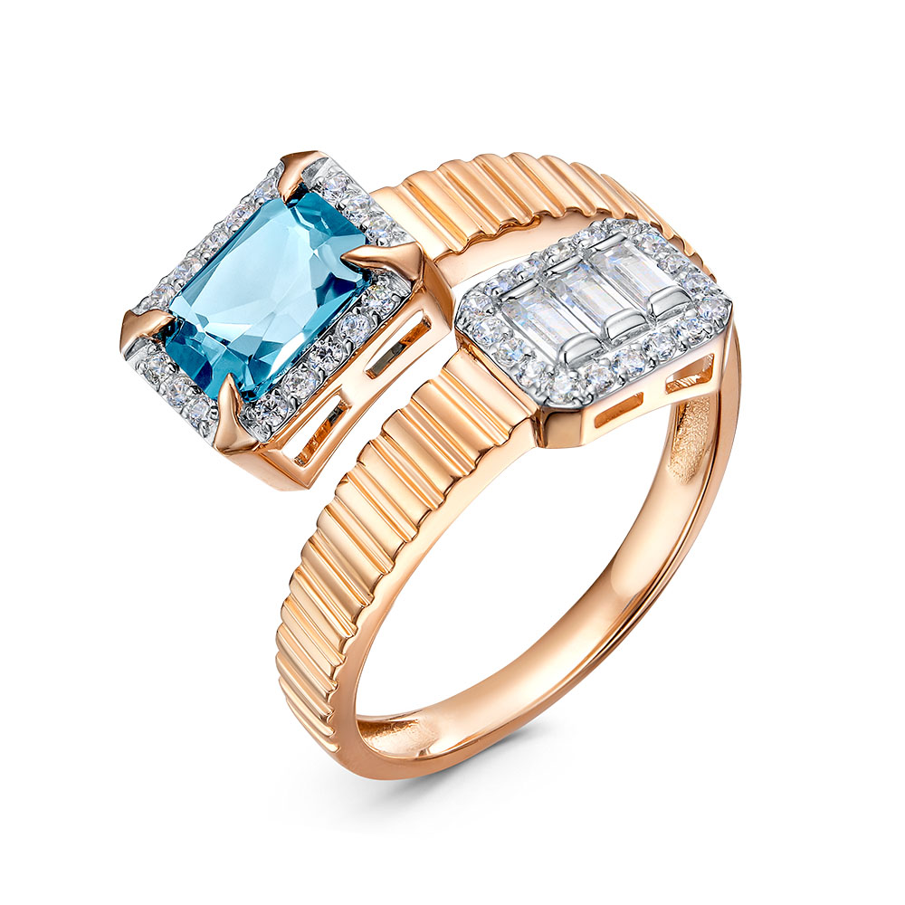 Кольцо из белого золота с топазом и фианитом