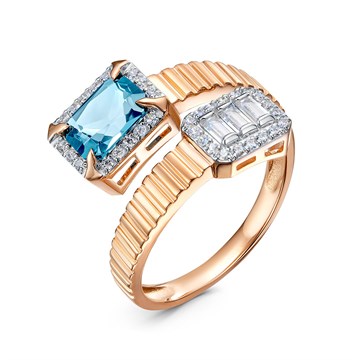 Кольцо из белого золота с топазом и фианитом