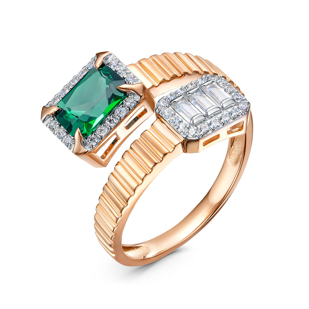 Кольцо из белого золота с Нанокристаллом цветным и фианитом