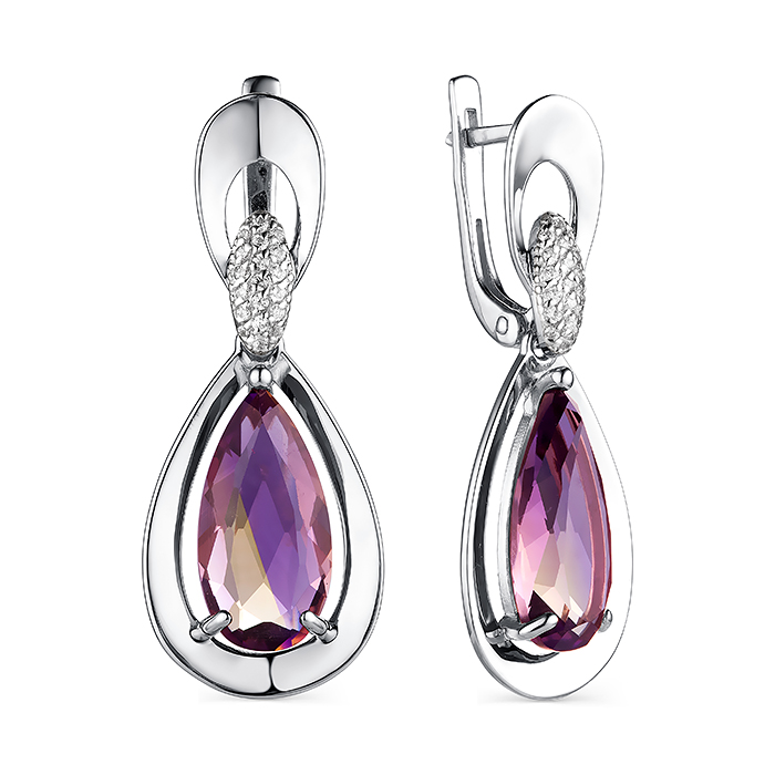Серьги из&nbsp;серебра с&nbsp;Аметрином и&nbsp;фианитом