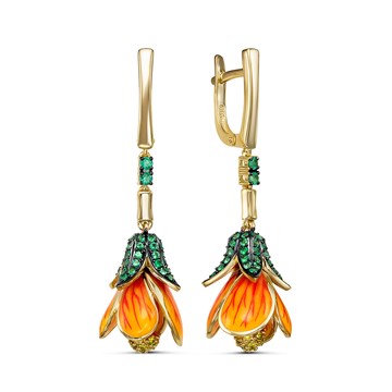 Серьги из&nbsp;лимонного золота с&nbsp;Бриллиантом, изумрудом и&nbsp;эмалью