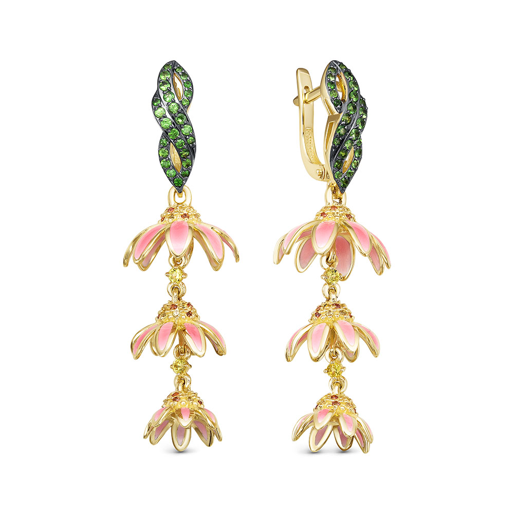 Серьги из&nbsp;лимонного золота с&nbsp;сапфиром и&nbsp;Гранатом