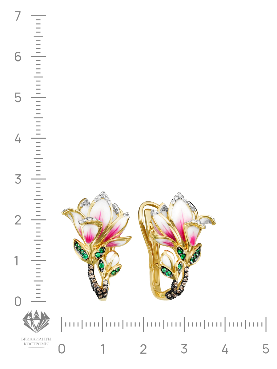 Серьги из&nbsp;лимонного золота с&nbsp;изумрудом, Бриллиантом и&nbsp;эмалью