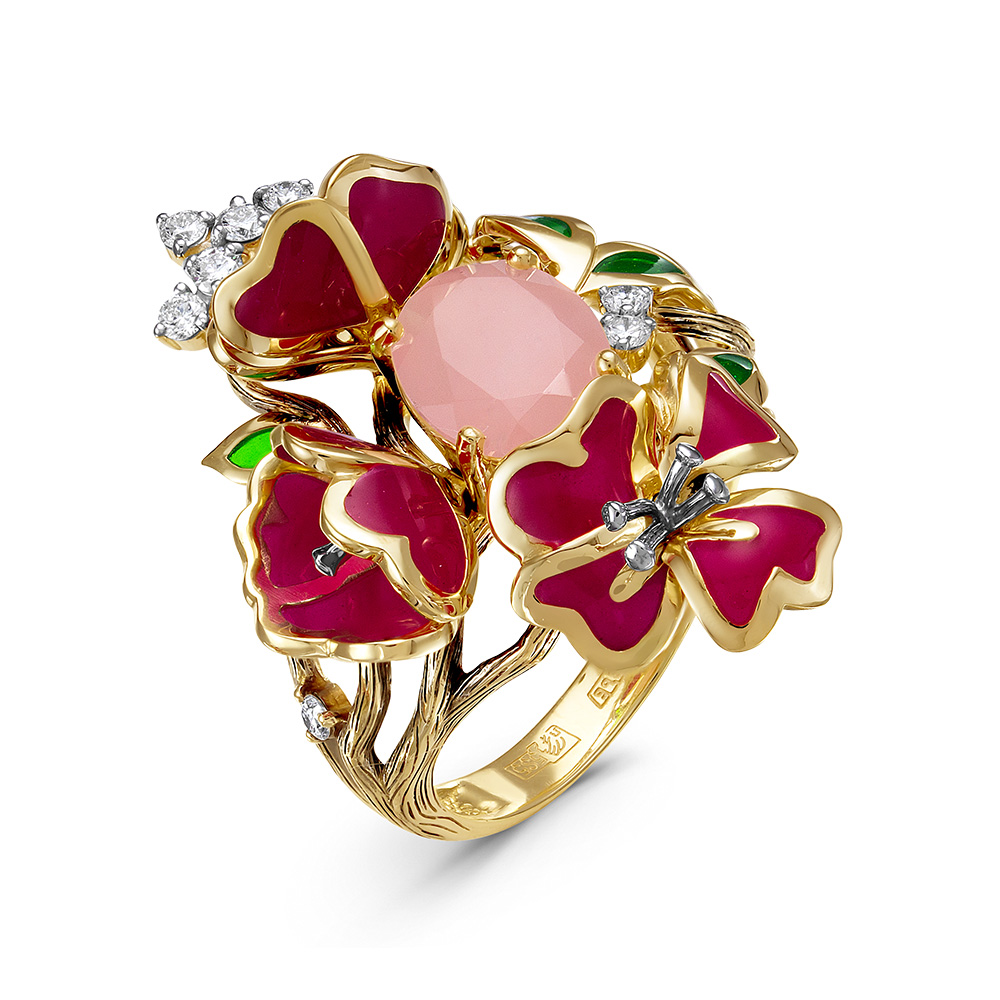 Кольцо из&nbsp;лимонного золота с&nbsp;Бриллиантом и&nbsp;родолитом