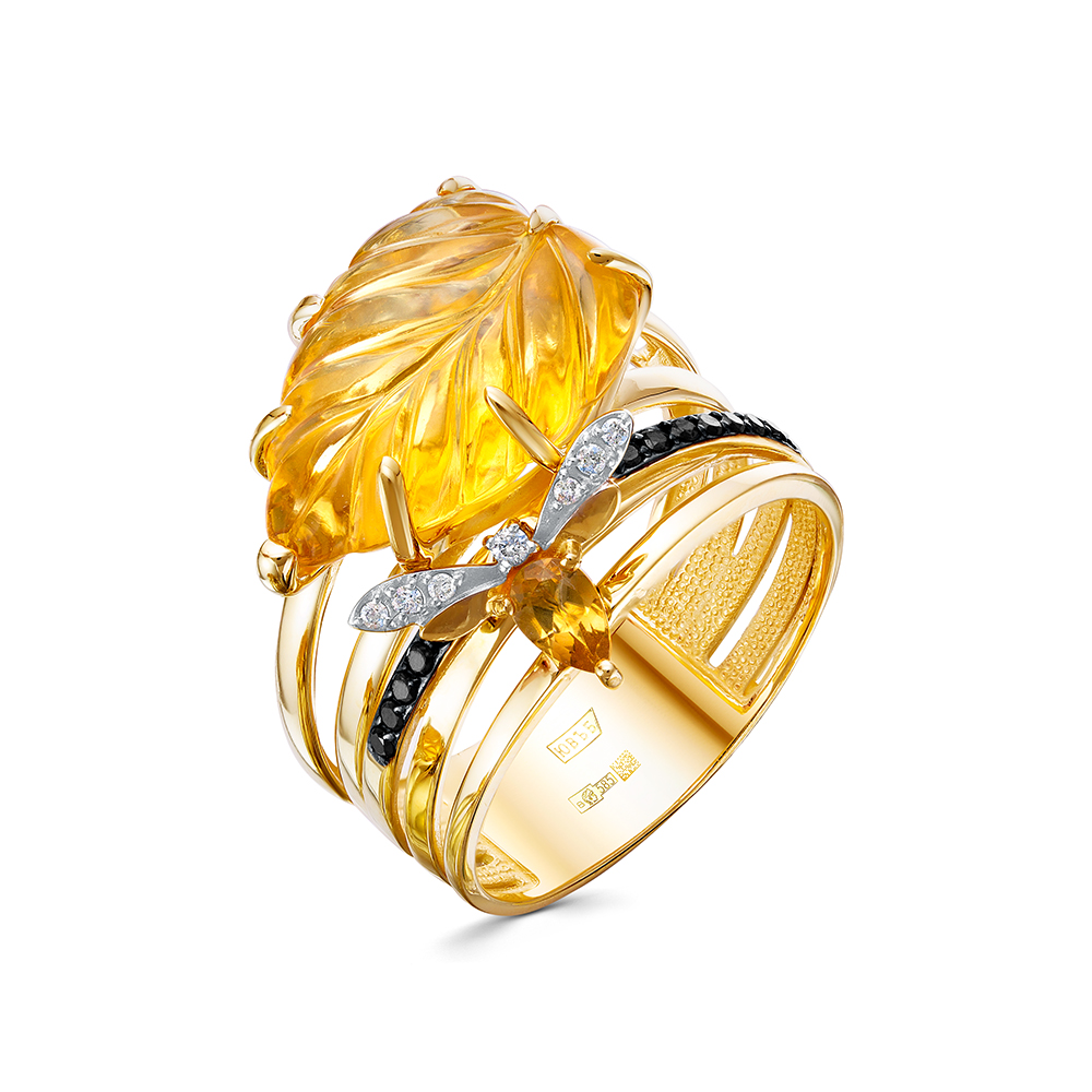 Кольцо из&nbsp;лимонного золота с&nbsp;Бриллиантом и&nbsp;кварцем