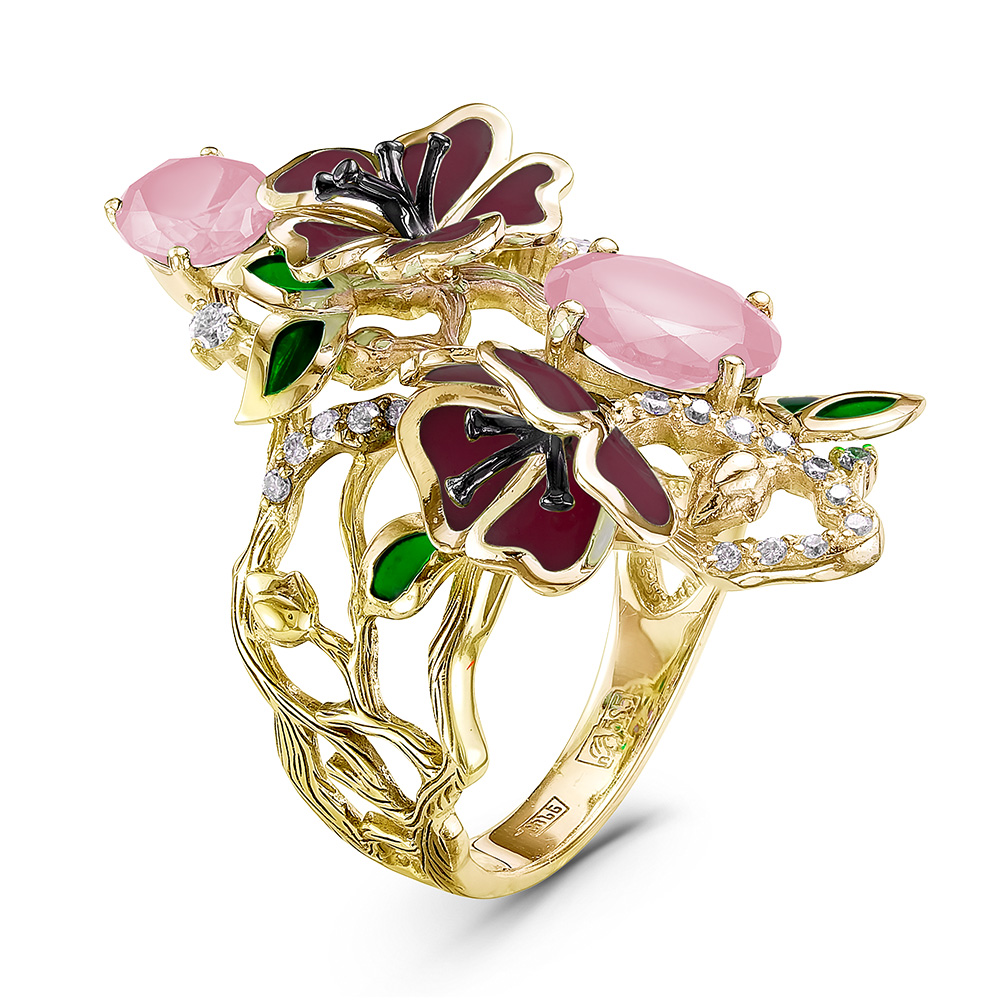 Кольцо из&nbsp;лимонного золота с&nbsp;Бриллиантом и&nbsp;миксами