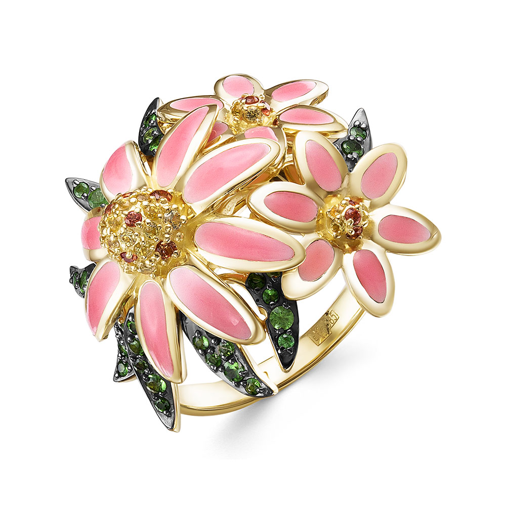 Кольцо из&nbsp;лимонного золота с&nbsp;сапфиром и&nbsp;Гранатом