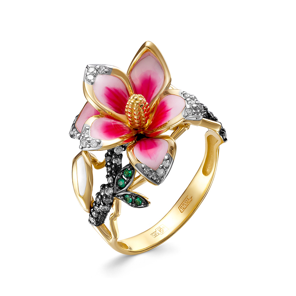 Кольцо из&nbsp;лимонного золота с&nbsp;Бриллиантом, изумрудом и&nbsp;эмалью