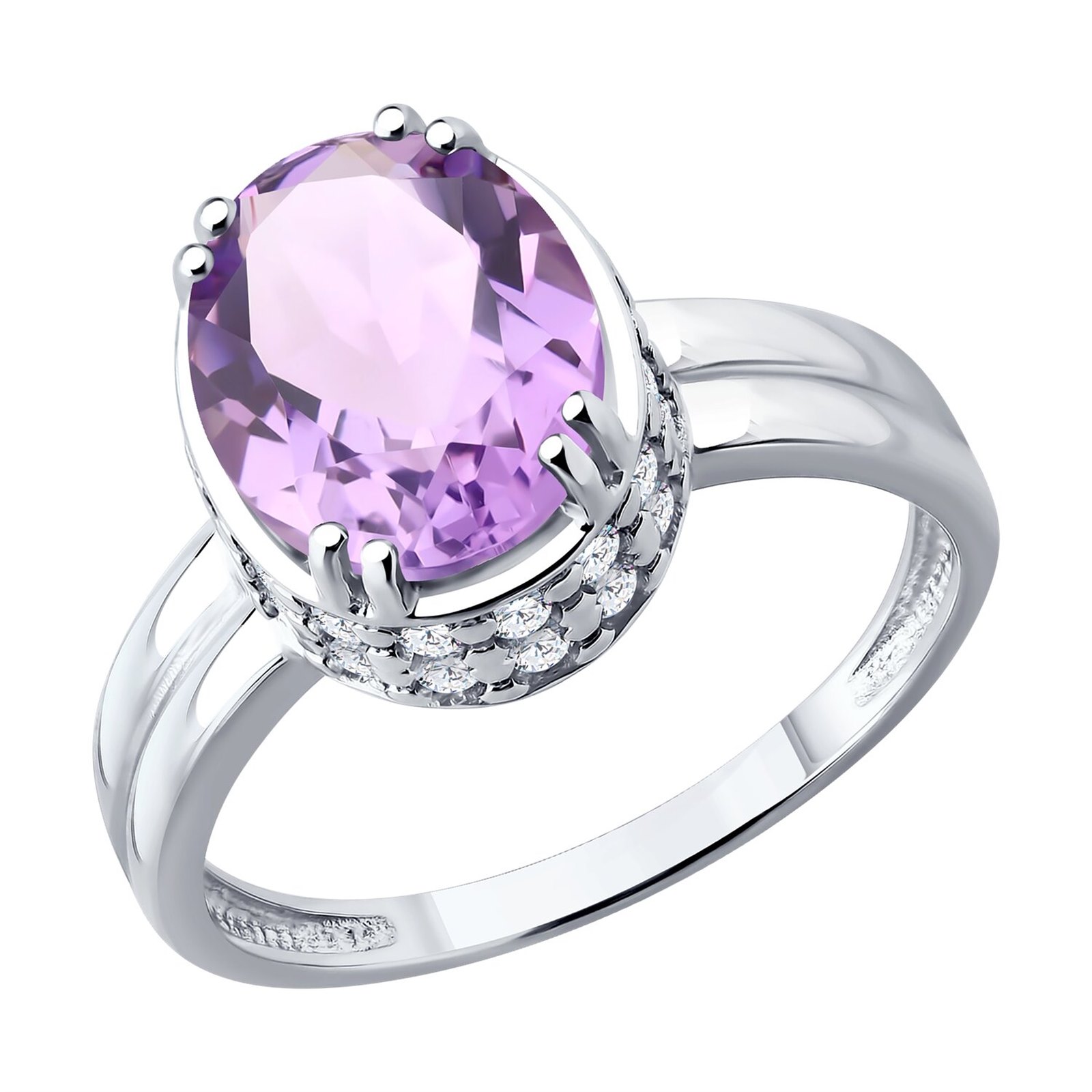 Кольцо из&nbsp;серебра с&nbsp;Аметистом и&nbsp;фианитом