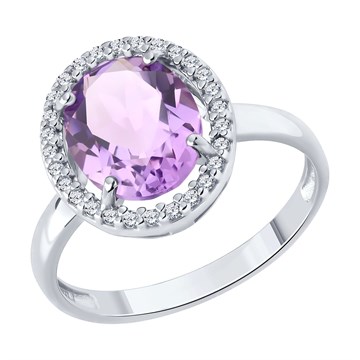 Кольцо из&nbsp;серебра с&nbsp;Аметистом и&nbsp;фианитом