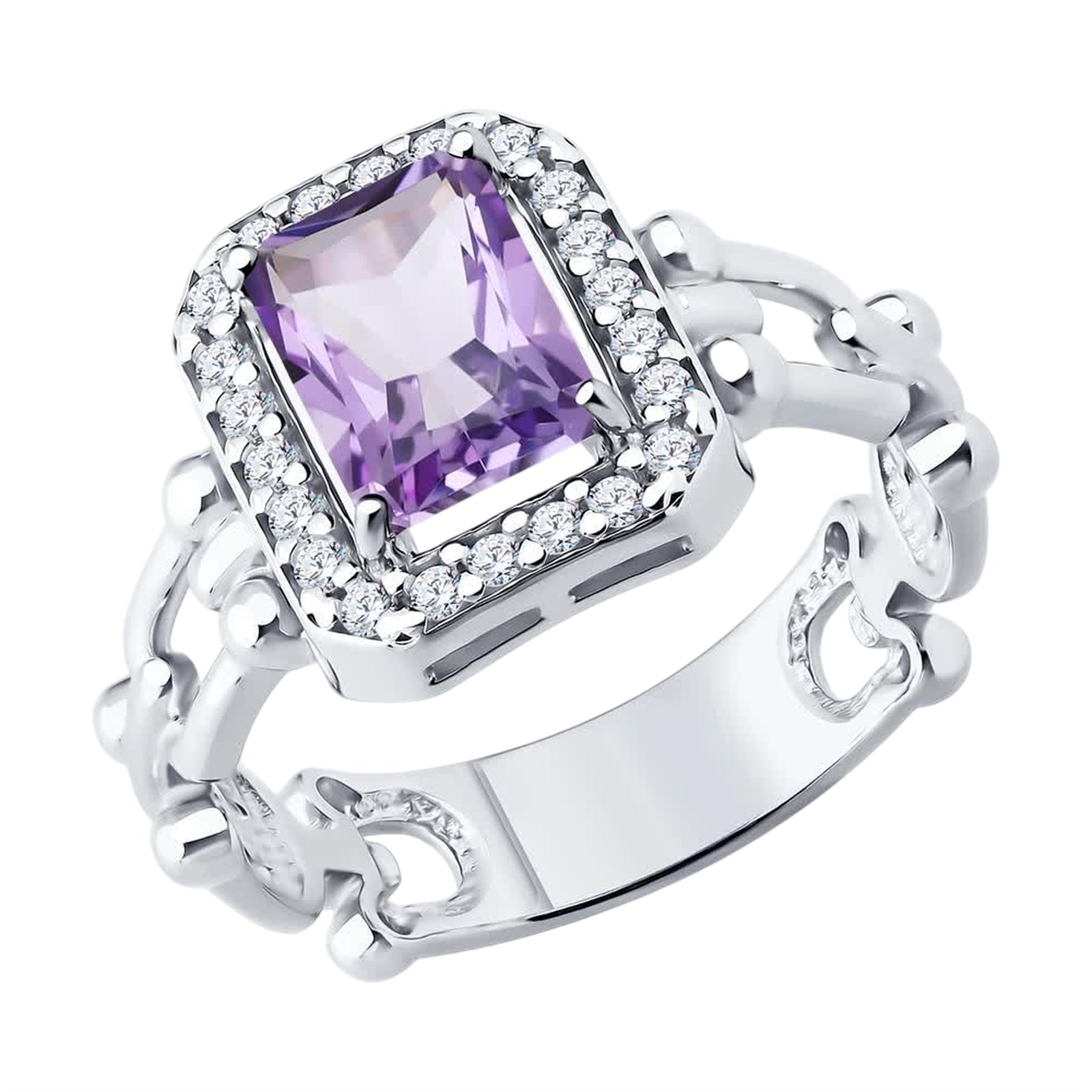Кольцо из&nbsp;серебра с&nbsp;Аметистом и&nbsp;фианитом