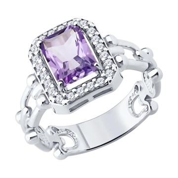 Кольцо из&nbsp;серебра с&nbsp;Аметистом и&nbsp;фианитом