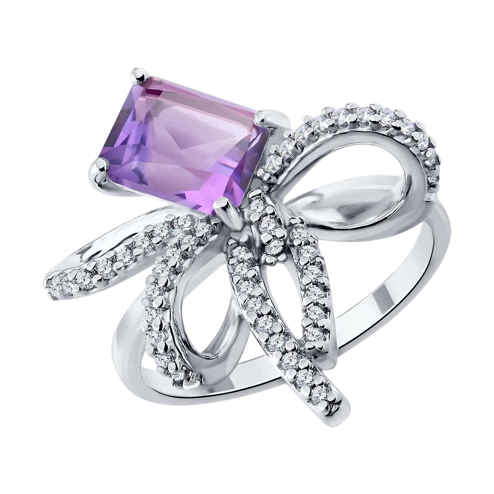 Кольцо из&nbsp;серебра с&nbsp;Аметистом и&nbsp;фианитом