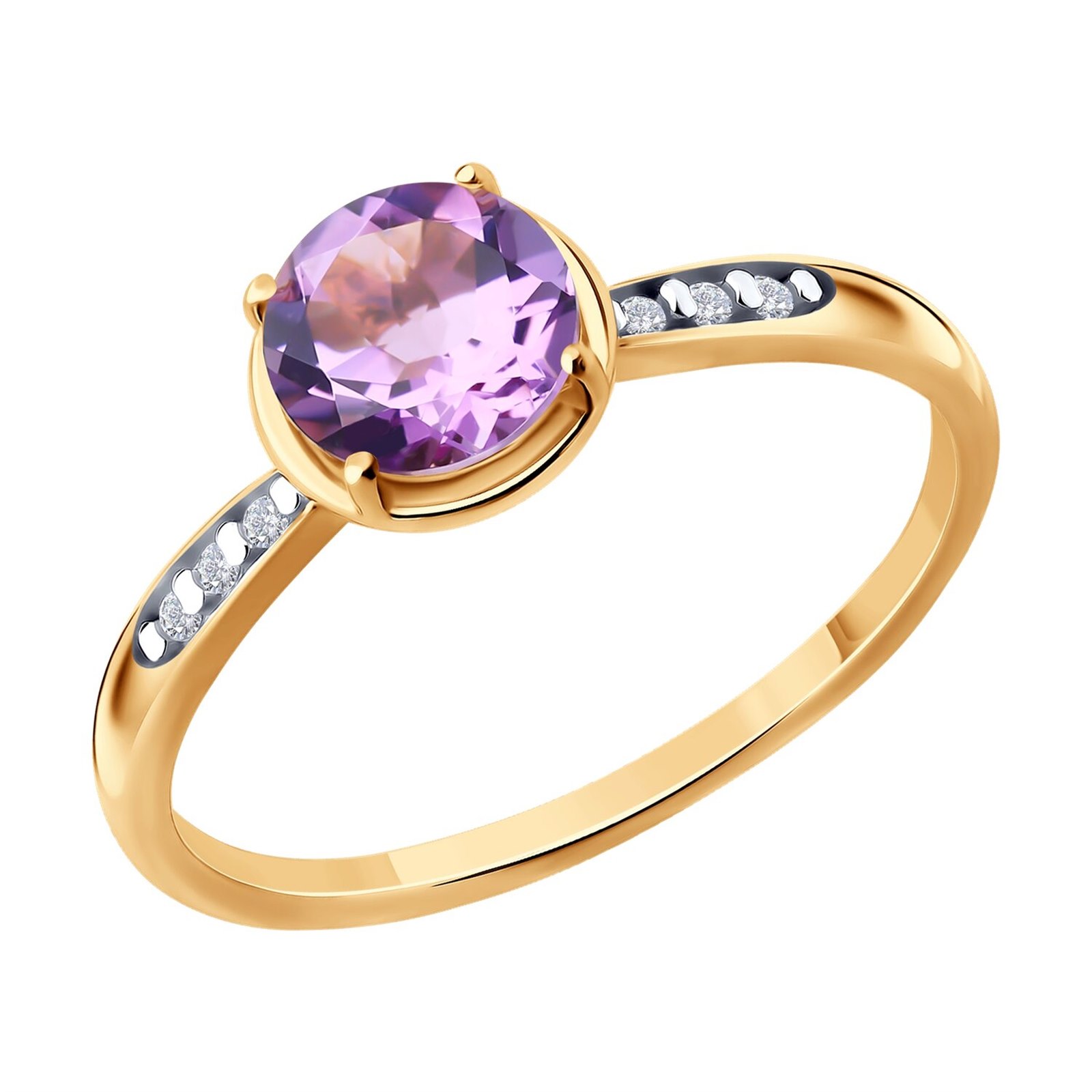 Кольцо из&nbsp;серебра с&nbsp;Аметистом и&nbsp;фианитом