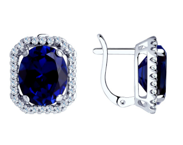 Серьги из&nbsp;серебра Сапфир синтетика и&nbsp;фианитом