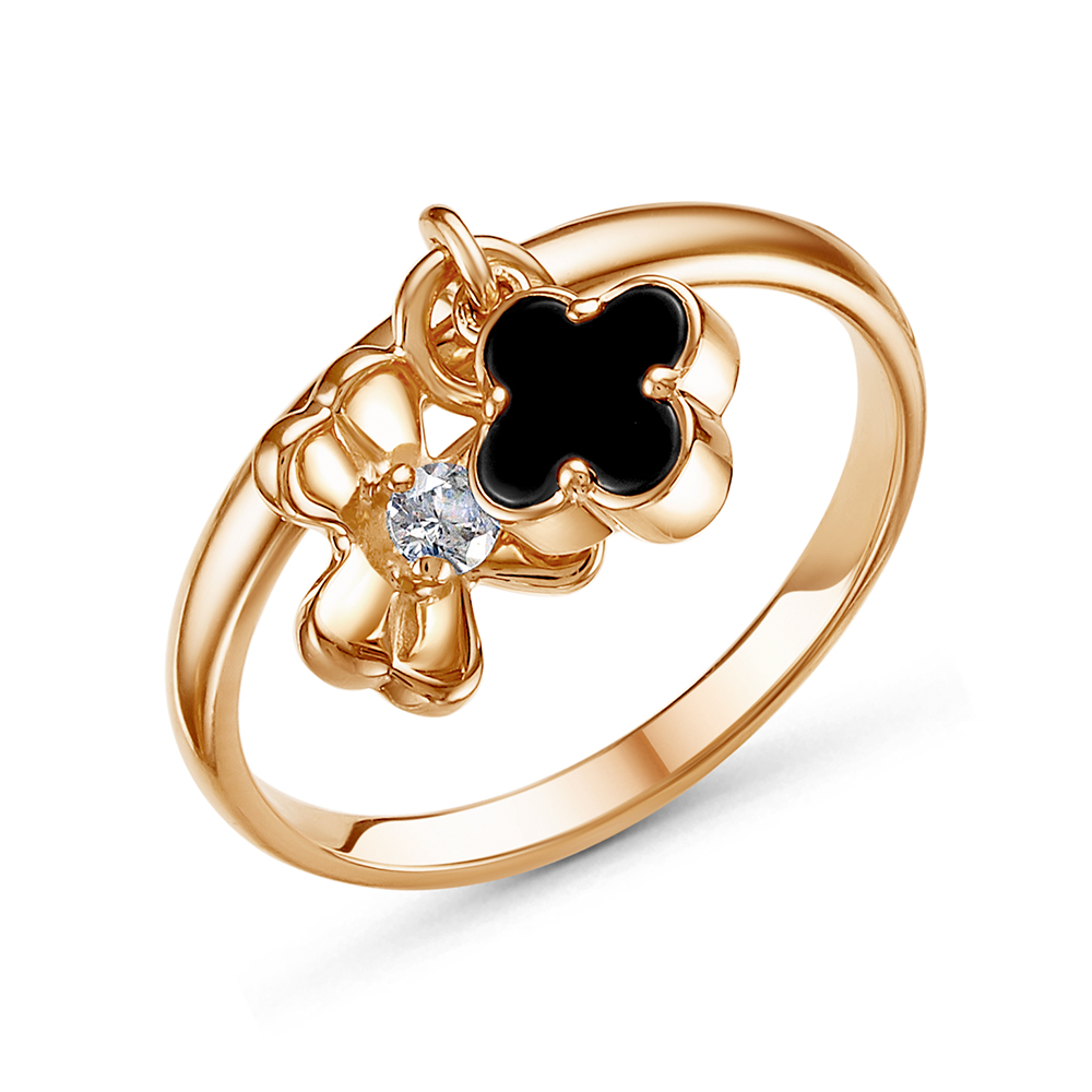 Кольцо из&nbsp;золота с&nbsp;ониксом и&nbsp;фианитом