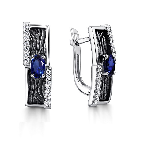 Серьги из&nbsp;серебра Сапфир синтетика и&nbsp;фианитом